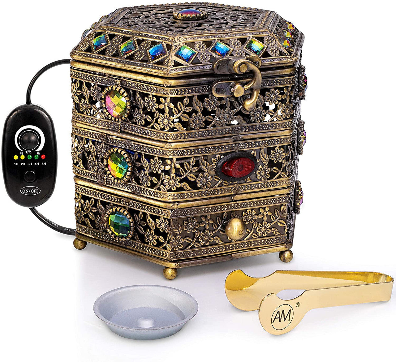 Jeweled Box Electric Incense Burner with Temperature regulator and Timer