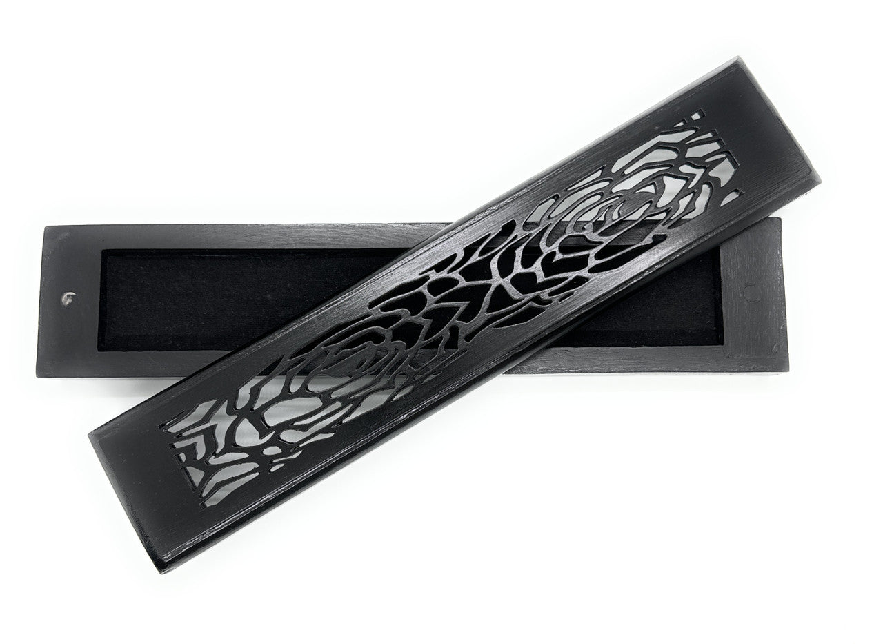 Wooden Incense Stick Burner - Charcoal Black (Rose Design)