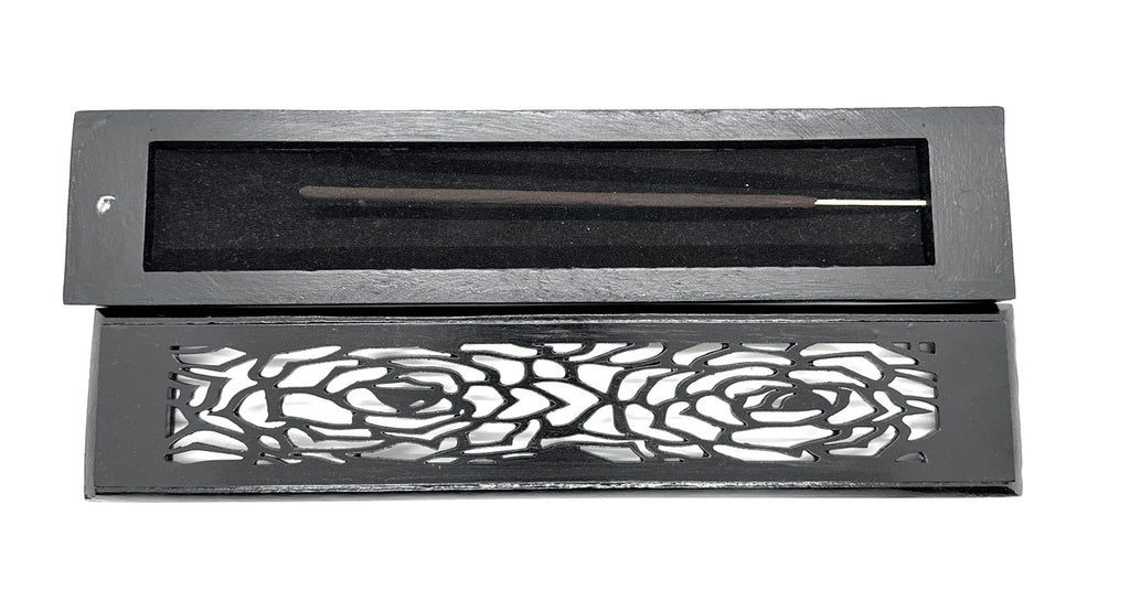 Wooden Incense Stick Burner - Charcoal Black (Rose Design)