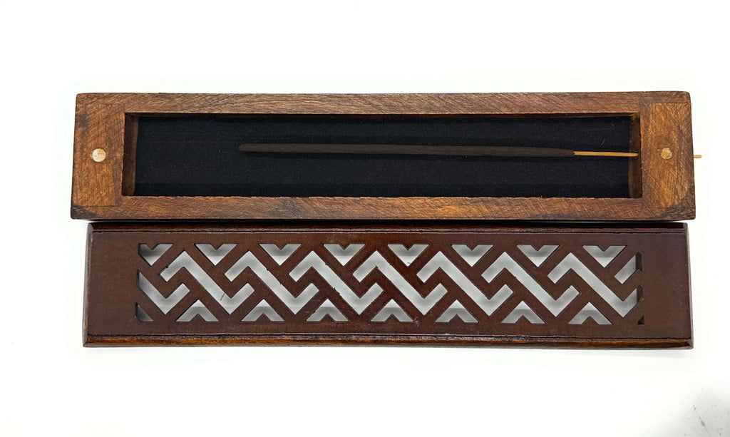 Wooden Incense Stick Burner - Walnut Brown (ZigZag Lattice Design)