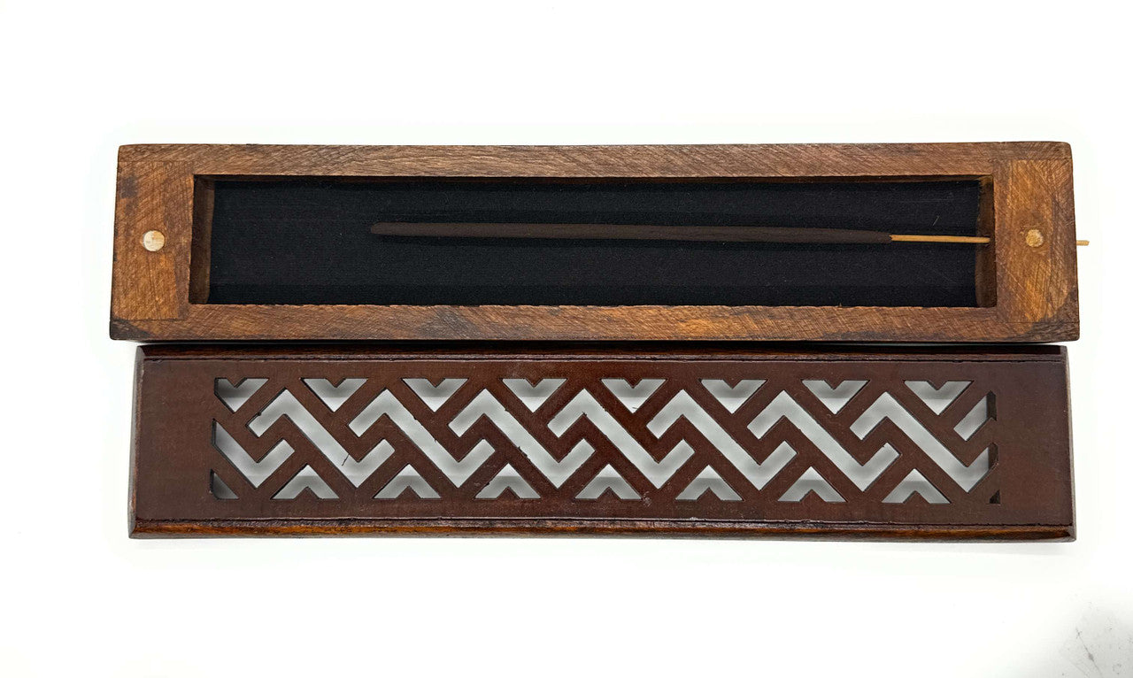 Wooden Incense Stick Burner - Walnut Brown (ZigZag Lattice Design)